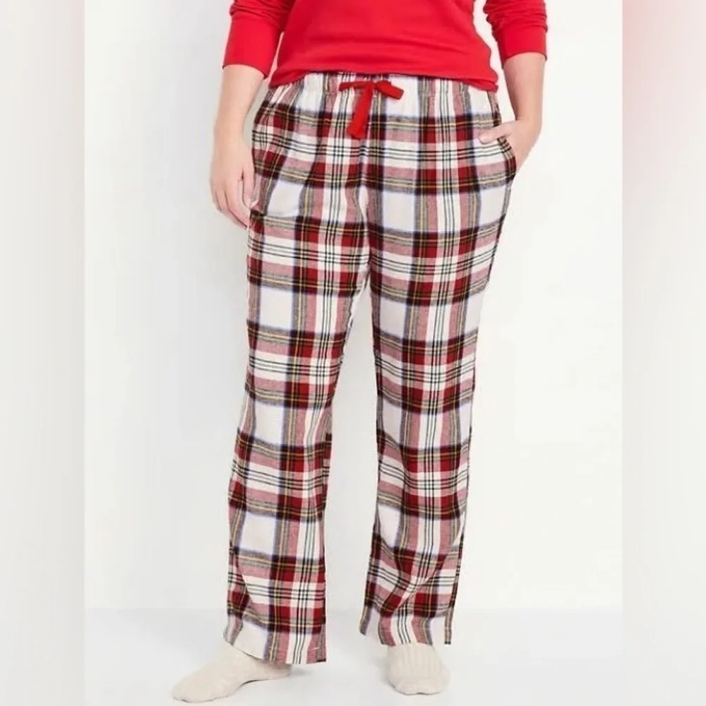 NWT Old Navy White Tartan Plaid Mid-Rise Flannel Pajama Pants for Women size XXL
